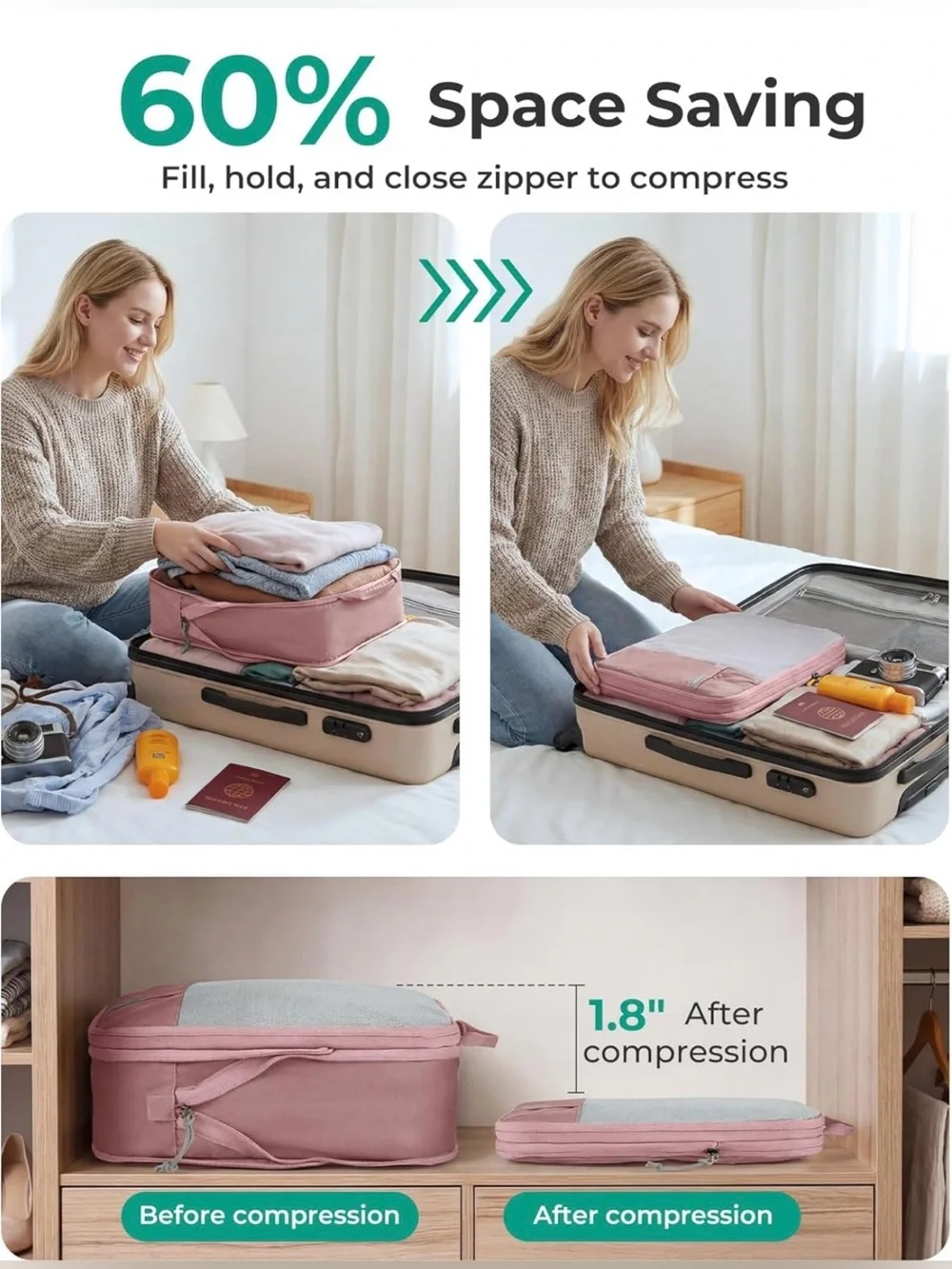 BAGSMART 6 Set/4 Set/2 Set Compression Packing Cubes for Travel